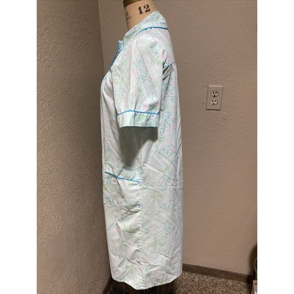 Vintage Blue Green Floral Eyeful Cotton Snap Up Nightgown Size M - Picture 3 of 11